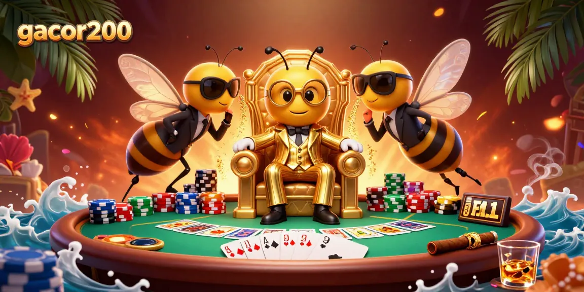 Visualisasi aksi taruhan poker gacor200 dengan bos lebah dan pengawalnya di kasino