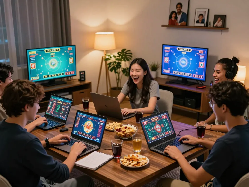 LGO99 players having fun during an online casino session with friends at home.