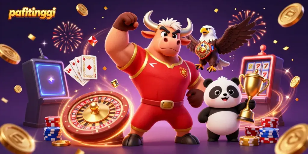 Permainan slot dan kasino menarik di pafitinggi dengan karakter lucu dan elemen keberuntungan.