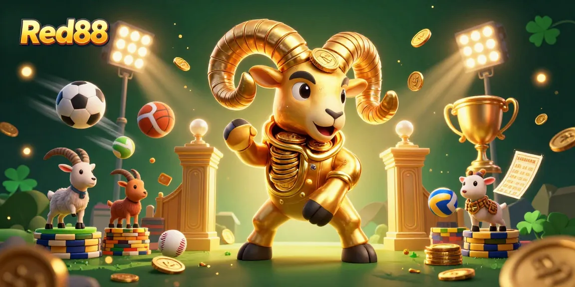 Experience thrilling moments at Red88 with a gold ram charging through a vibrant casino scene.