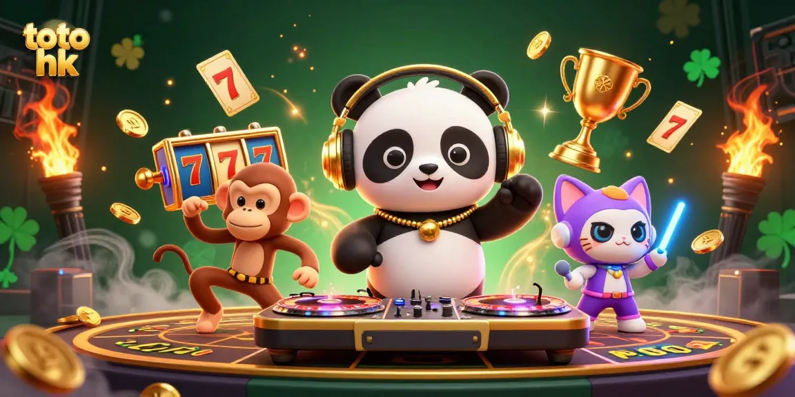 Menang besar dengan toto hk di slot gacor, DJ panda dan kucing berpesta dalam turnamen kasino.