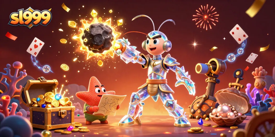 Experience the excitement of sl999 gaming with vibrant 3D characters amidst dazzling treasures and features.