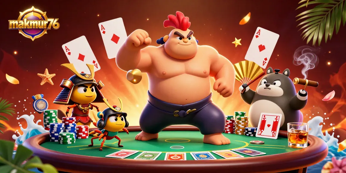 Experience thrilling gameplay with makmur76 in this vibrant casino scene featuring dynamic characters and rich details.