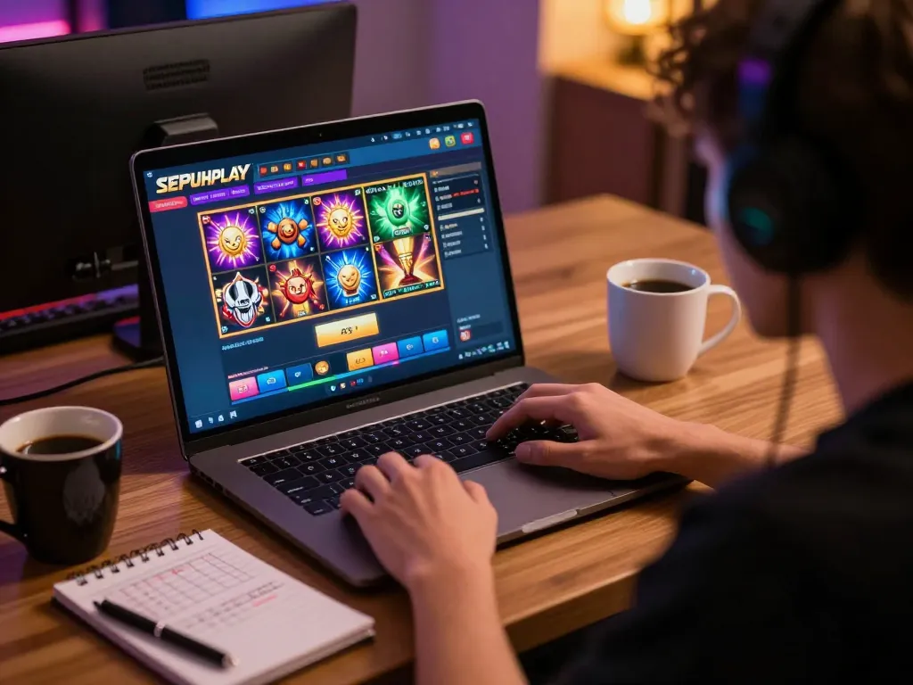 Berpartisipasi di platform online SEPUHPLAY resmi dengan grafis yang cerah dan antarmuka yang ramah pengguna.
