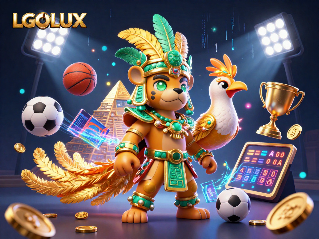 Experience the excitement of LGOLUX with a vibrant 3D casino illustration showcasing dynamic sports betting elements.