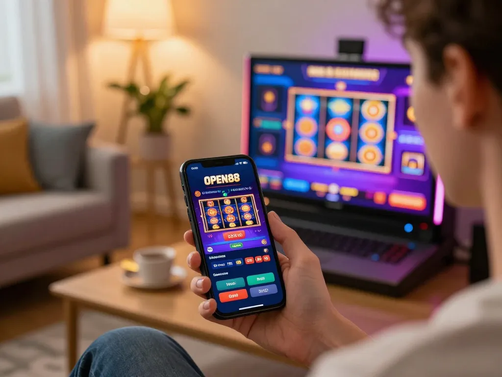 Experience mobile gambling with the OPEN88 app, showcasing exciting casino games and user-friendly interface.