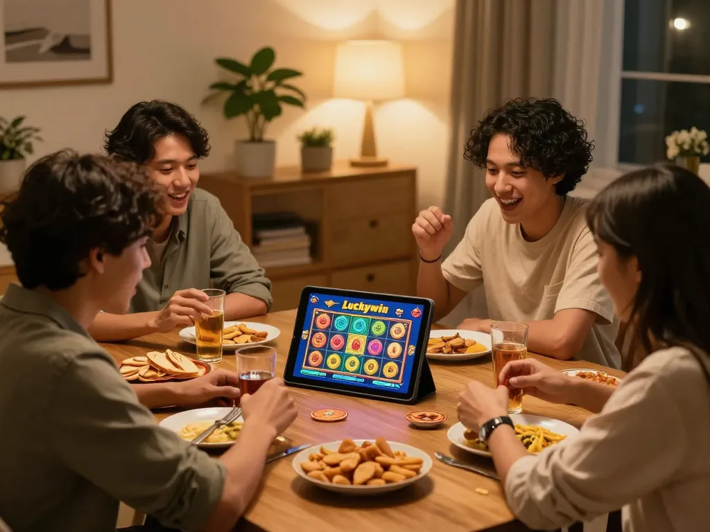 Friends enjoying Luckywin nổ hũ slot game, creating an engaging gaming experience.