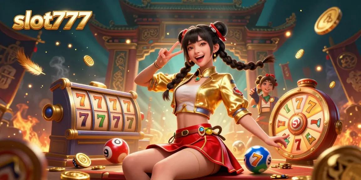 Experience slot777 excitement with vibrant 3D illustration of dynamic casino elements and engaging characters.
