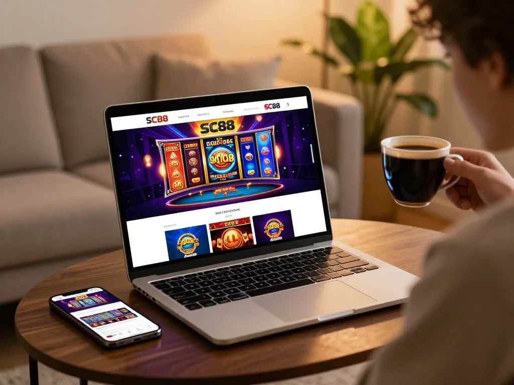 Engaging SC88 online poker gameplay on a stylish laptop, highlighting modern gaming interface.
