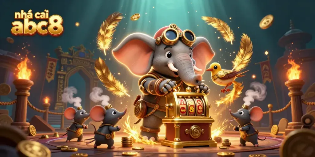 Experience the excitement with nhà cái abc8's vibrant gaming scene featuring a steampunk elephant engineer.