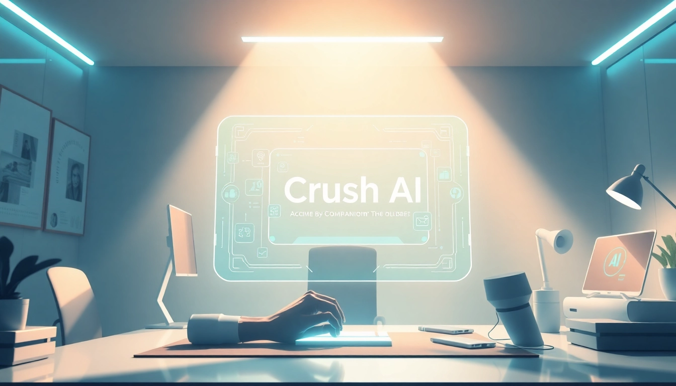 Engaging user interface of Crush AI app showcasing an interactive AI companion in a modern workspace.