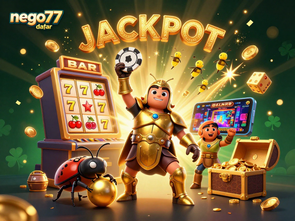 Engage with nego77 daftar through a vibrant casino-themed illustration showcasing exciting gaming elements.