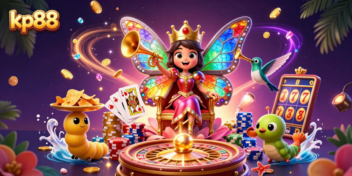Engage with kp88's vibrant casino adventure featuring a butterfly queen and dynamic game elements.
