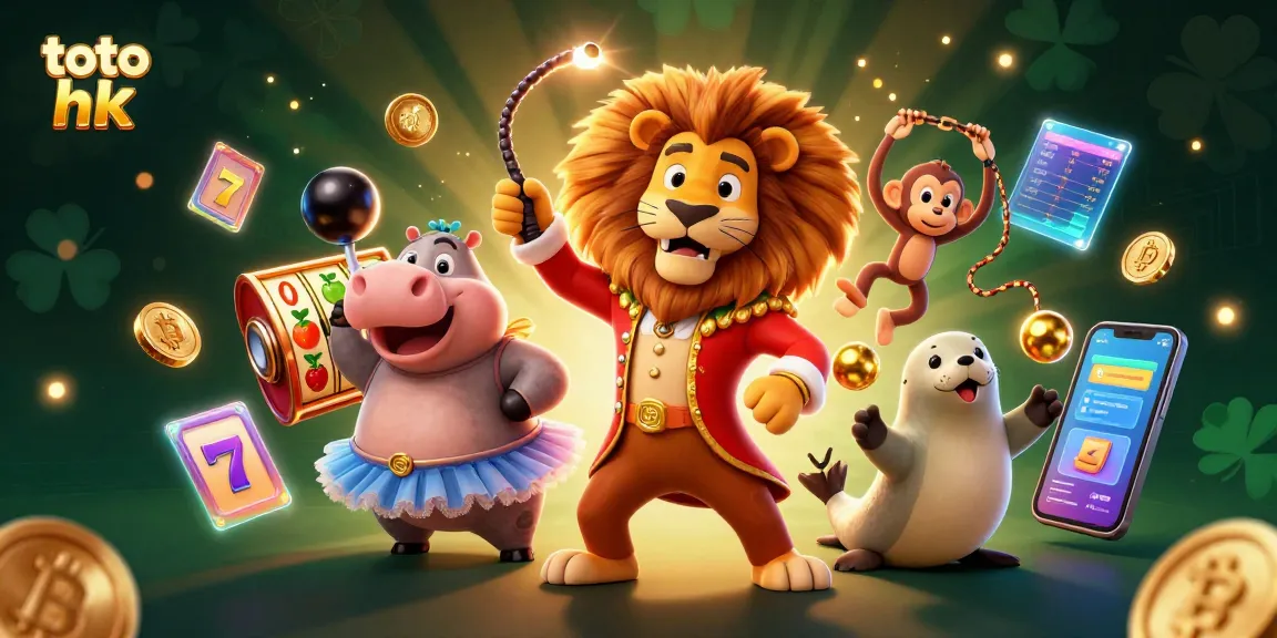 Menggiring keberuntungan dengan toto hk dalam ilustrasi kasino 3D yang dinamis dan penuh warna.