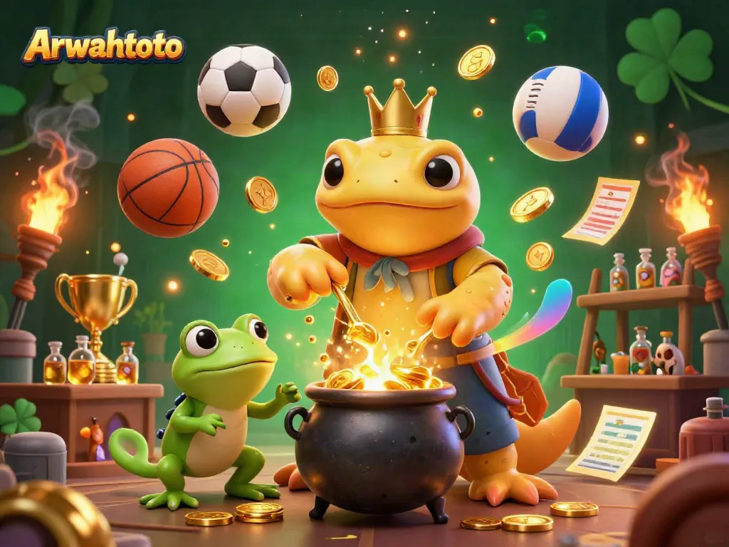 Arwahtoto memberikan pengalaman kasino dengan ilustrasi alkemis emas dan elemen taruhan yang menarik.