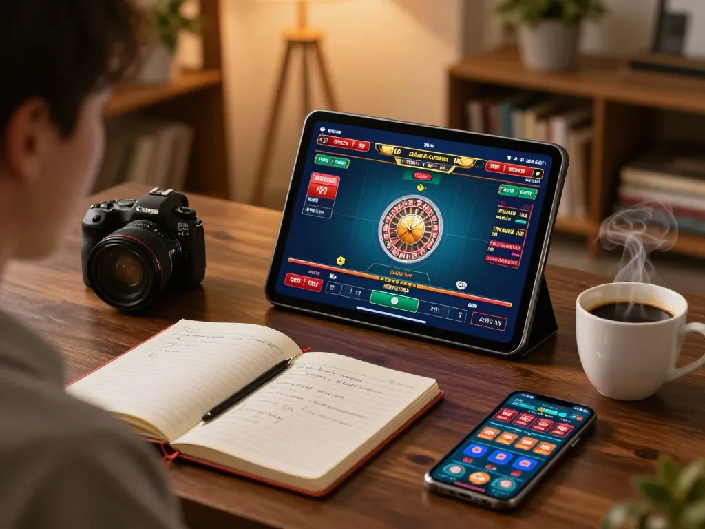 Engaging gameplay at NEGO77 with a player strategizing on a tablet at home.