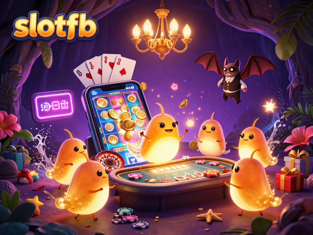Experience slotfb's vibrant casino atmosphere with animated glowworms and playful gaming elements.