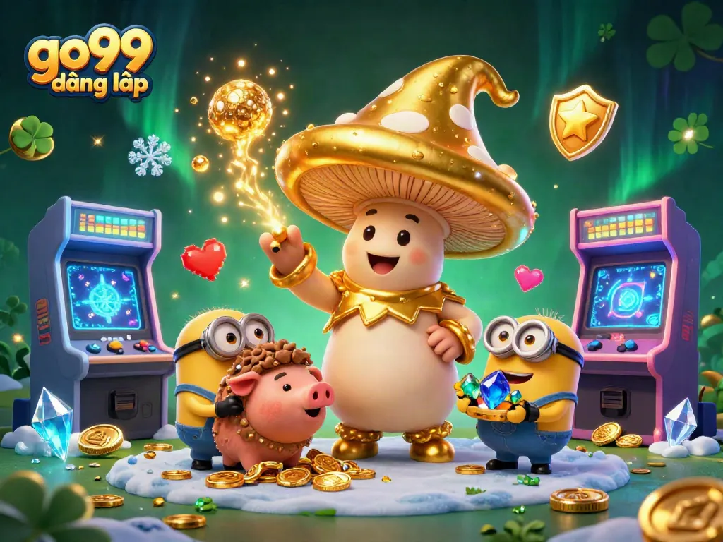 Experience seamless go99 đăng nhập with this vibrant casino illustration featuring magical golden elements and interactive gaming components.