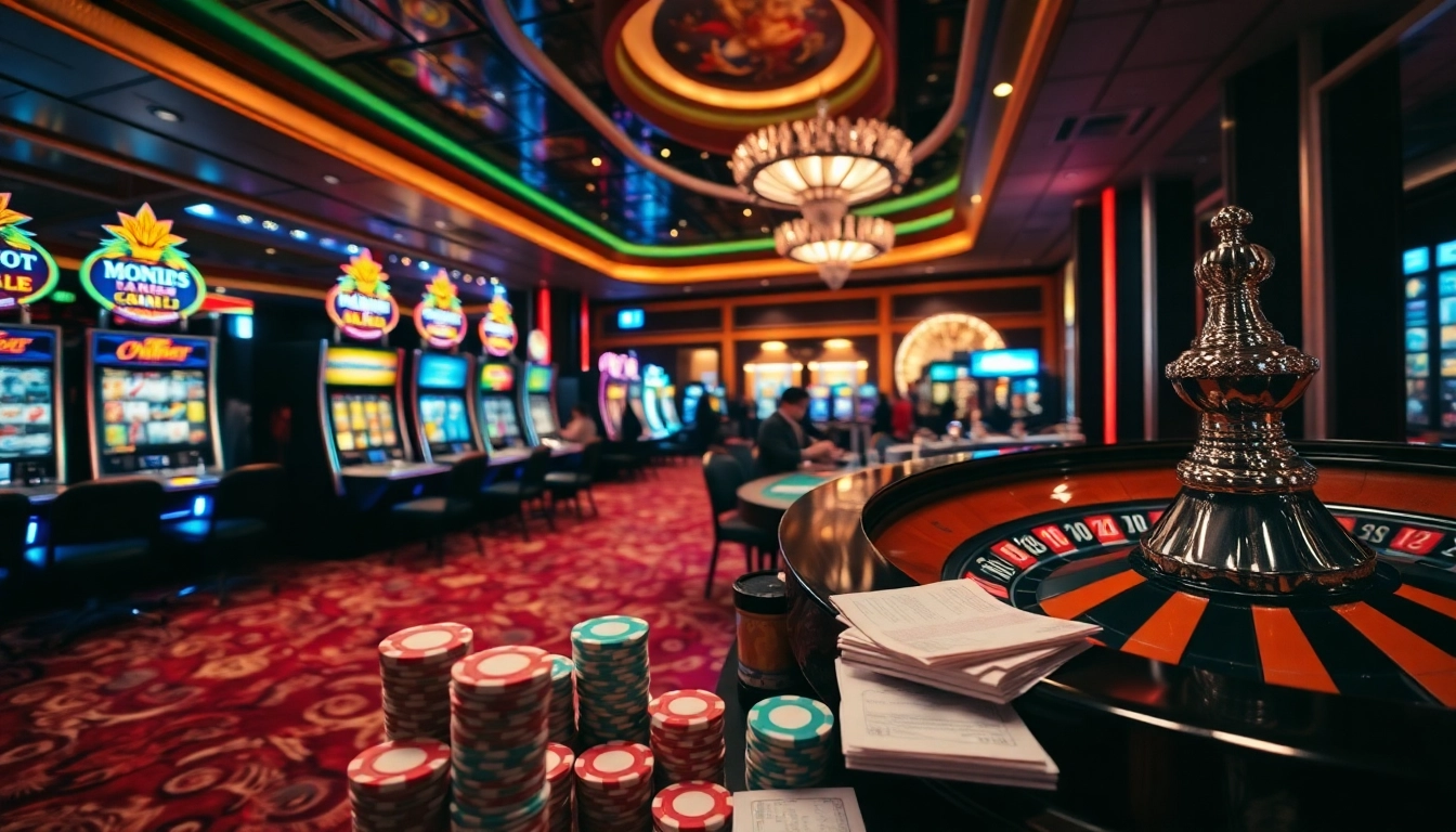 Experience the excitement of casino gaming at https://go8.live/ with vibrant slot machines and poker chips.