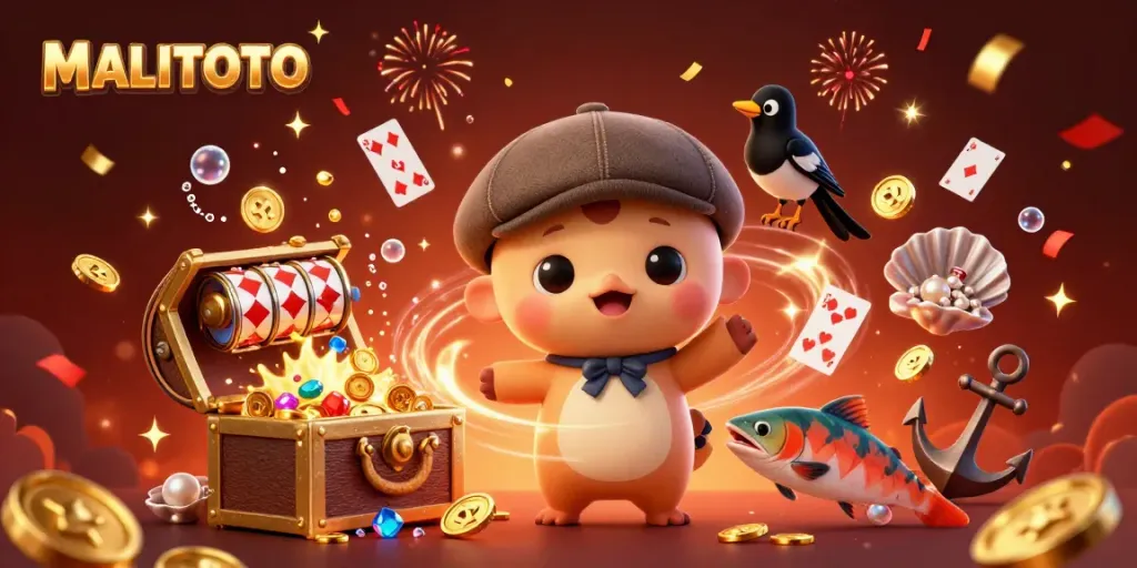 Engage with MALITOTO's vibrant gaming scene featuring a playful Loch Ness monster and slot reels.