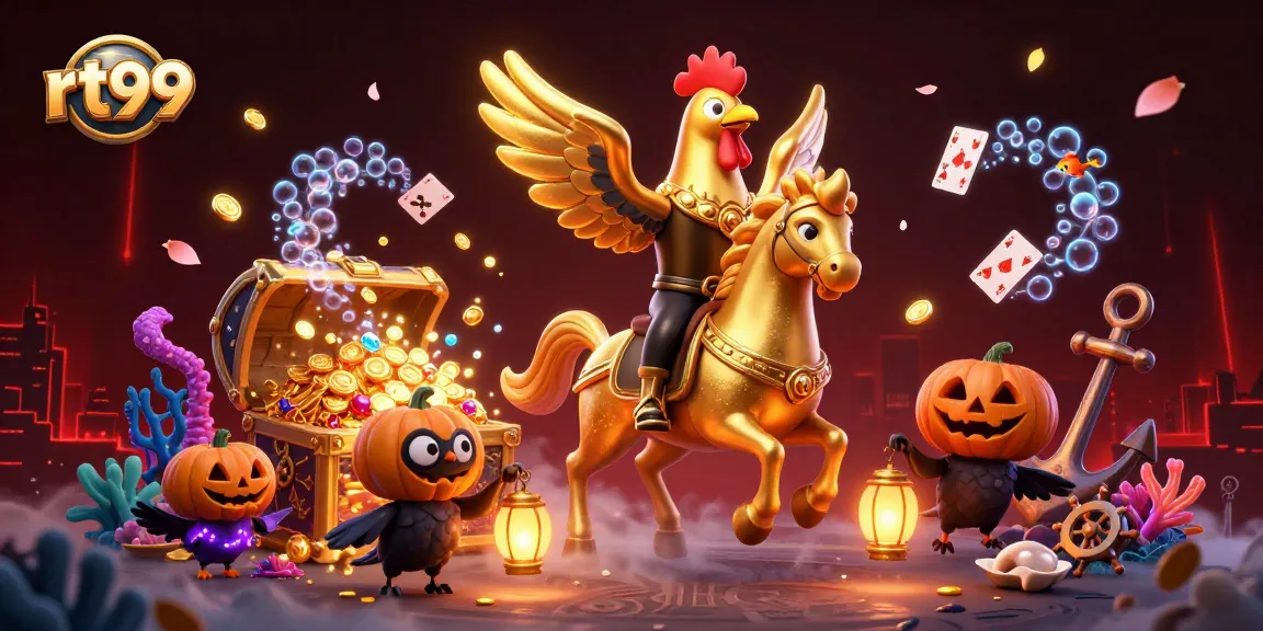 Engage in thrilling gameplay at rt99, where a golden rooster leads a captivating casino adventure.