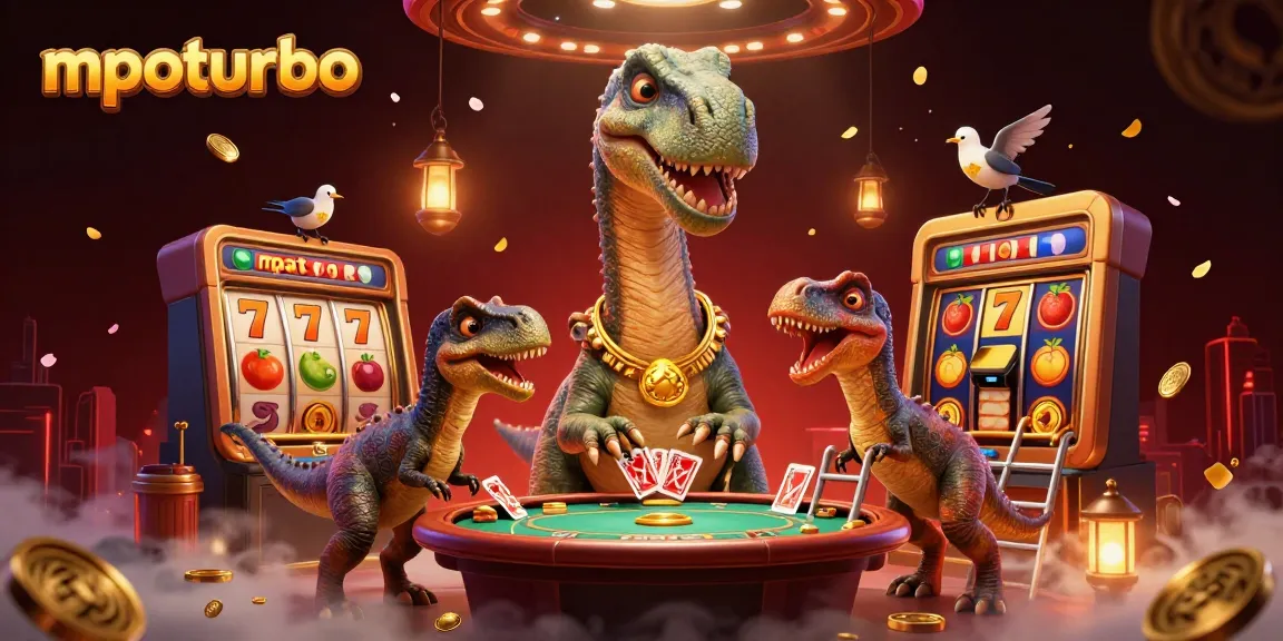 MPOTURBO menghadirkan suasana permainan kasino dengan dino raksasa dan keseruan slot reels.