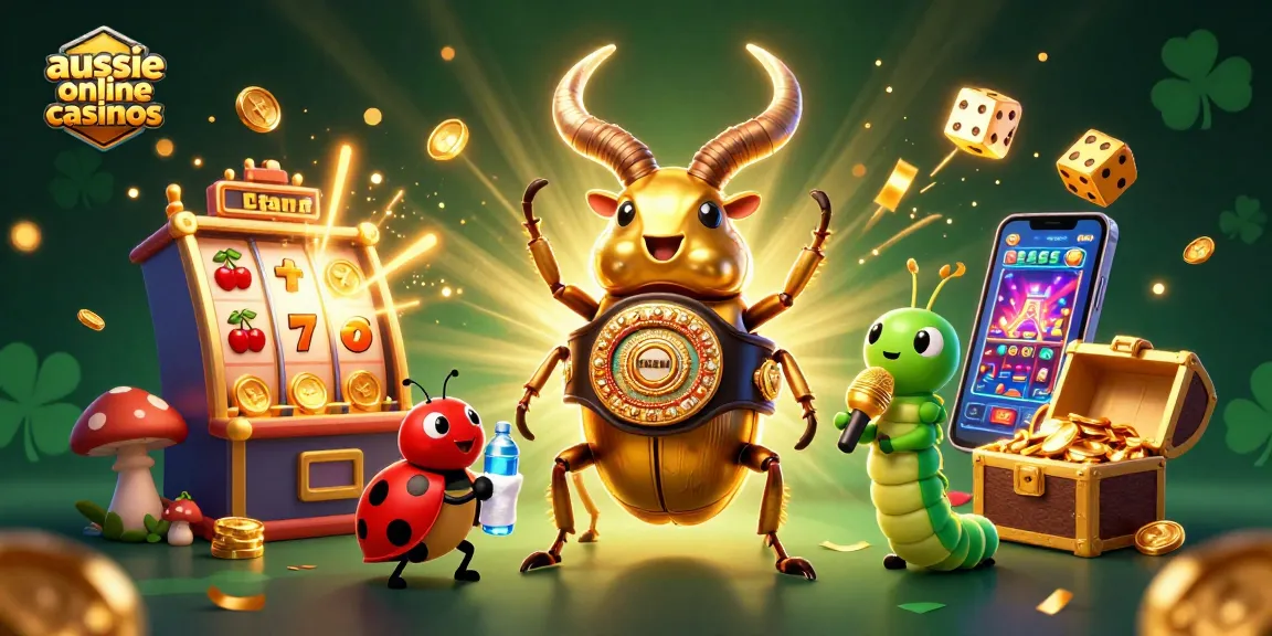 Engaging scene showcasing aussie online casinos with vibrant characters and sparkling game elements