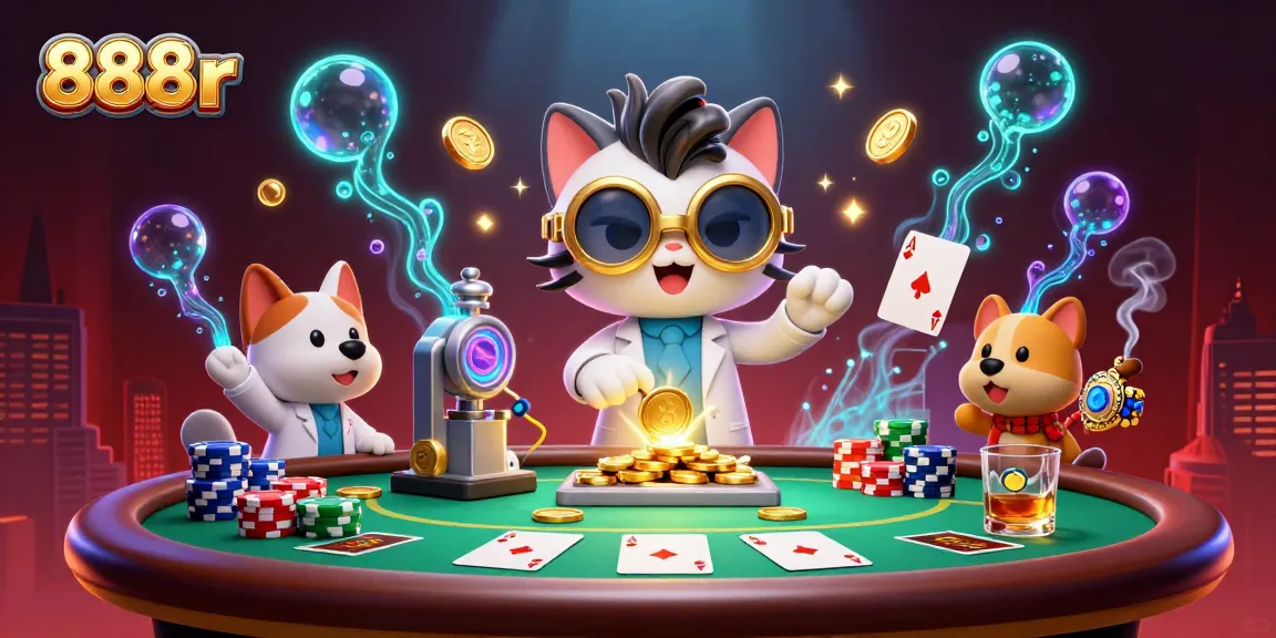 Experience thrilling gameplay with 888r as scientists create winning strategies amidst vibrant casino elements.