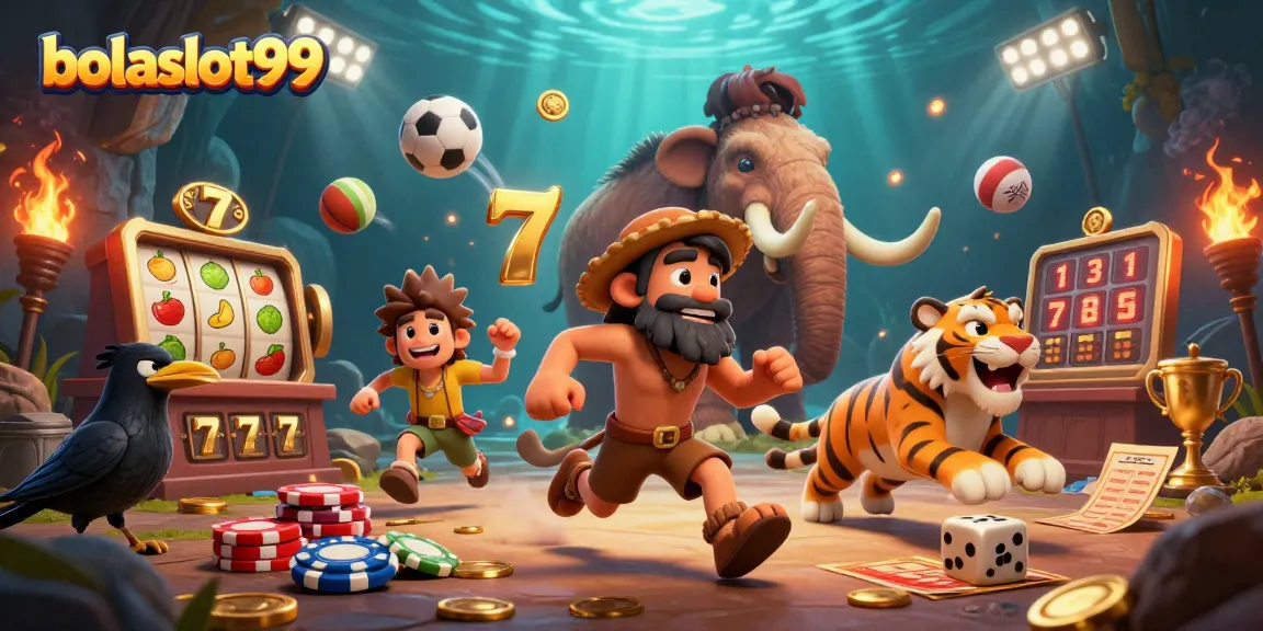 Play exciting slots at bolaslot99 with vibrant symbols and engaging characters in a dynamic casino scene.
