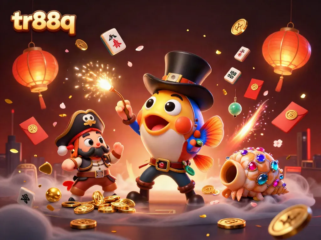 Engage with tr88q's vibrant undersea casino world, where a luminous anglerfish and playful characters symbolize fortune and adventure.