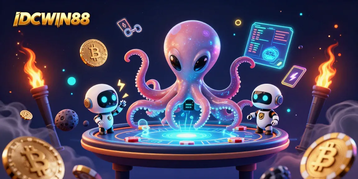 Experience thrilling gameplay with IDCWIN88 at a futuristic holographic poker table.