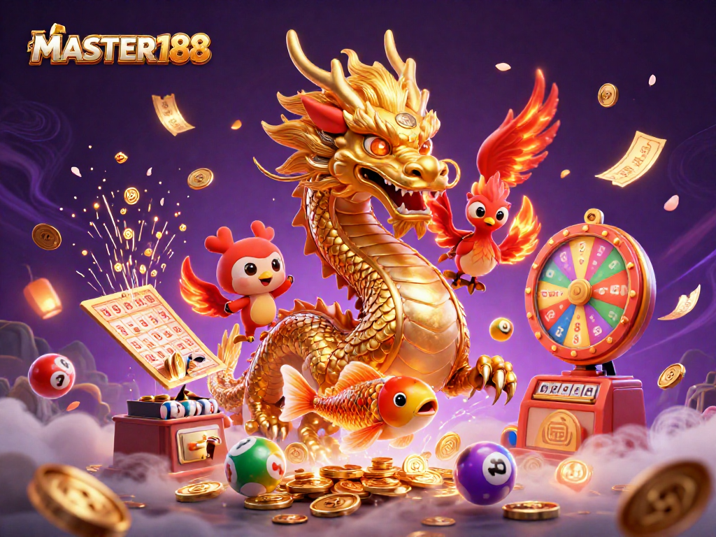 Experience gameplay excitement with MASTER188's vibrant lottery scene, featuring dynamic characters and rich visuals