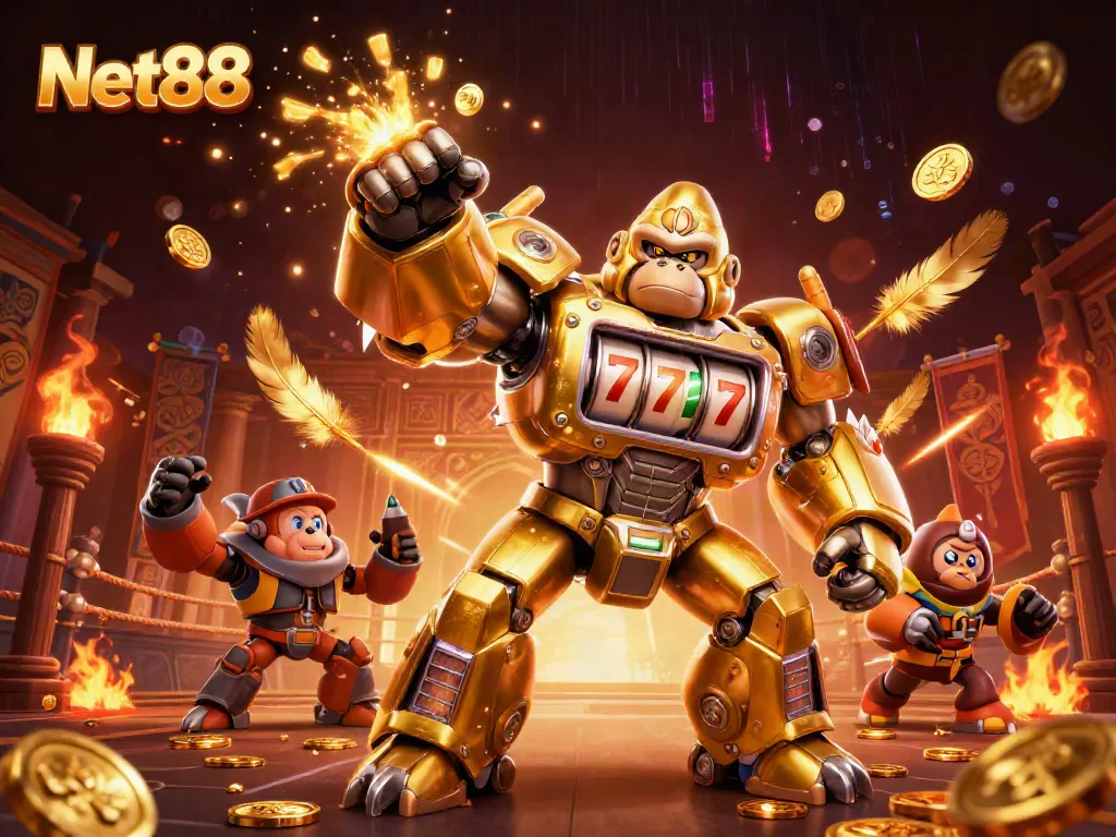 Experience thrilling wins at Net88 with vibrant 3D casino elements and characters!