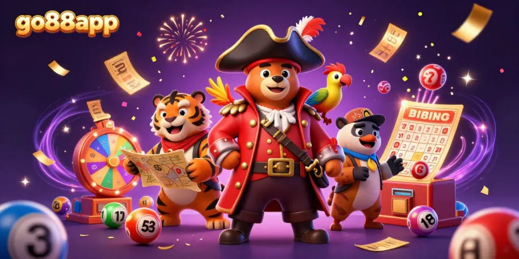 Experience the excitement of go88app with a pirate bear and tiger in a dynamic casino scene.