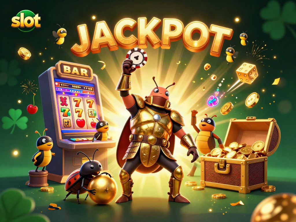 Experience the excitement of slot games with a heroic beetle winning a jackpot.