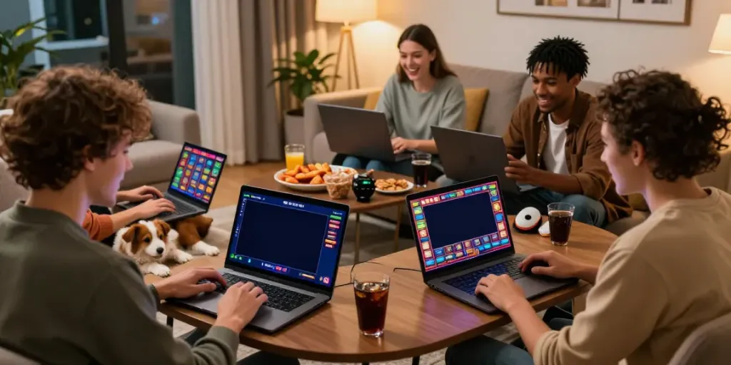 Pengguna menikmati permainan slot digital bukumimpi138 di ruang tamu yang nyaman.