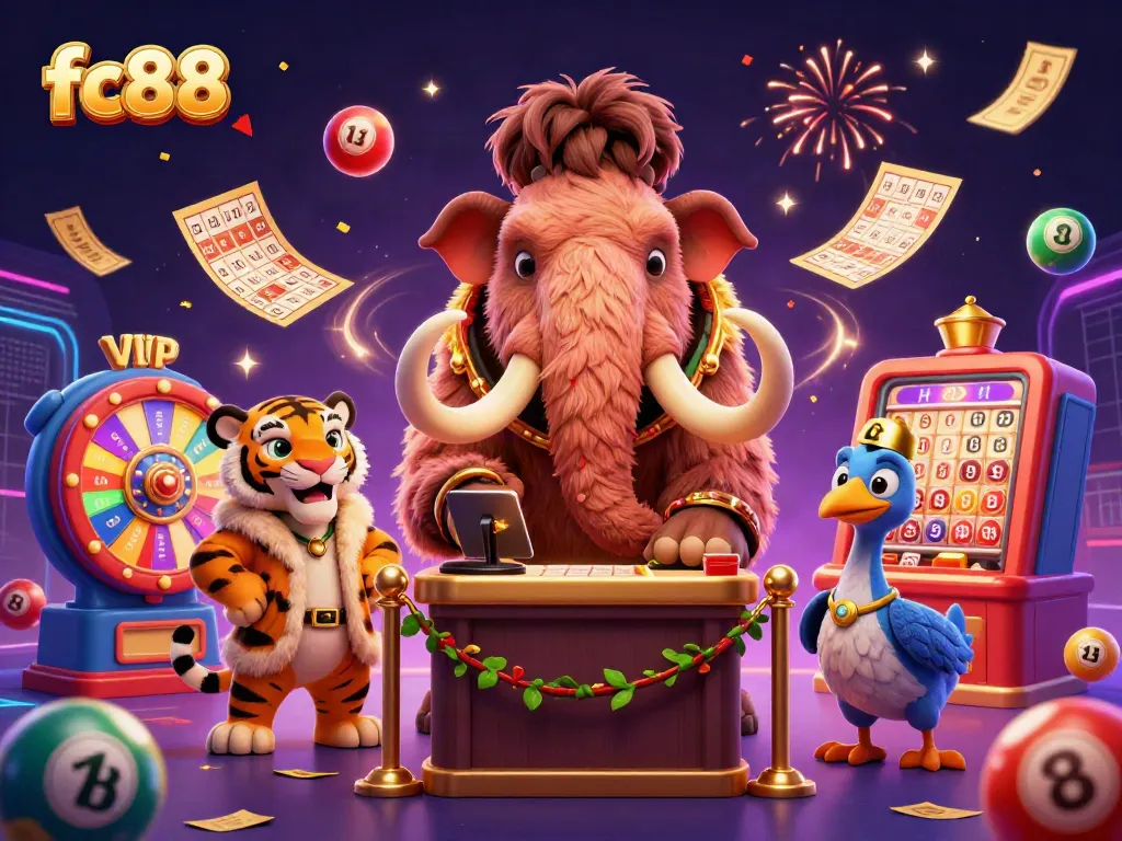 Experience the vibrant world of fc88 with exclusive gaming elements and unique characters in a lively casino atmosphere.