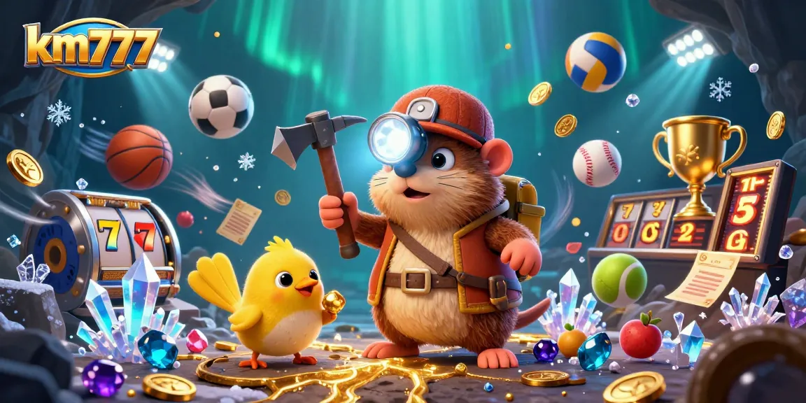 Experience exciting gaming action with km777's vibrant casino illustration showcasing jackpots and thrilling elements.