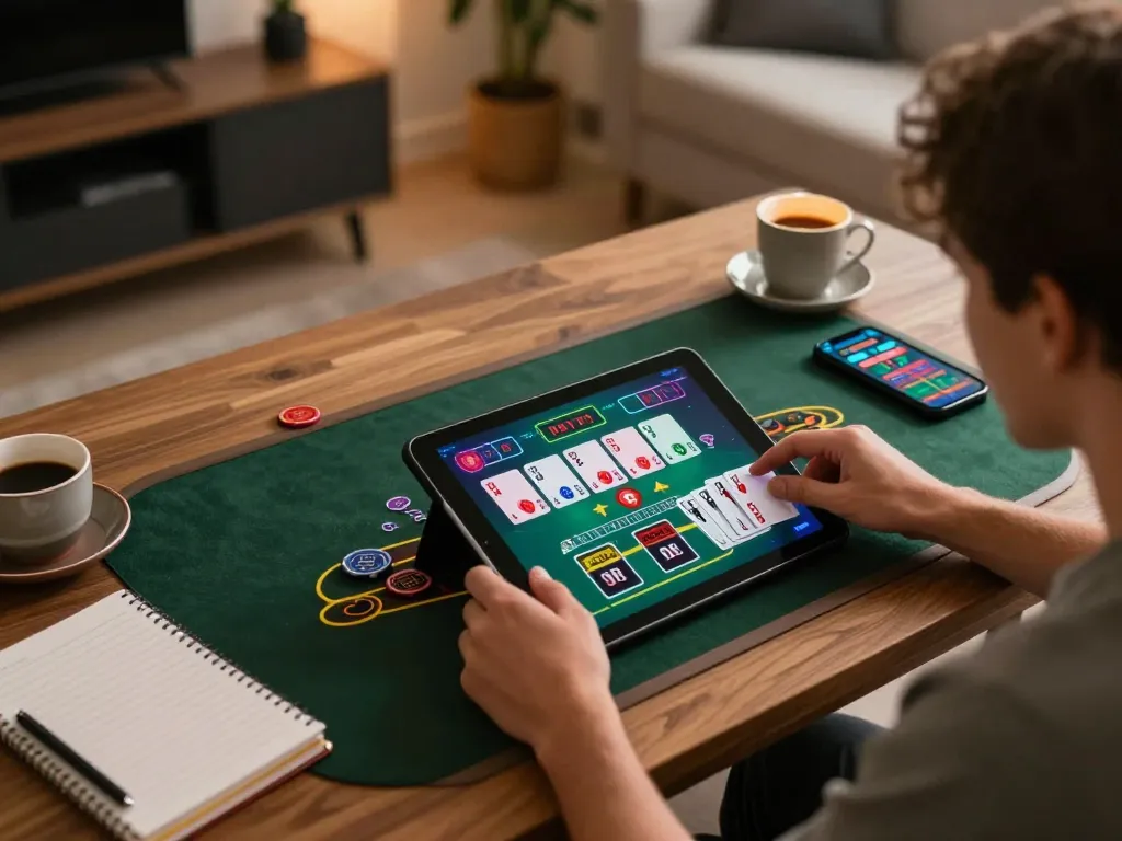 Engaging in live dealer blackjack on SC88 tablet, showcasing dynamic gameplay and strategy in a cozy atmosphere