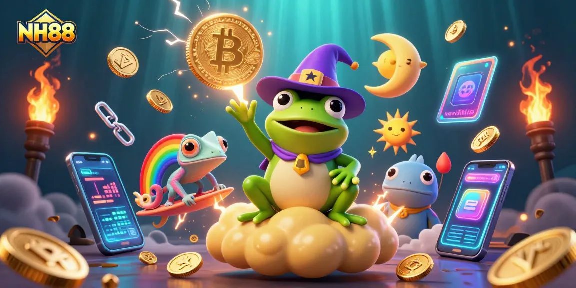 Win big with NH88 in an exciting 3D illustrated casino adventure featuring golden coins and vibrant game elements.