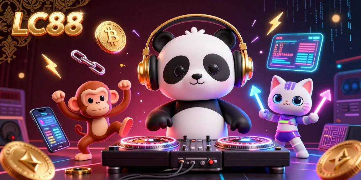 Engage in exciting gameplay at LC88 with a vibrant casino atmosphere featuring a DJ panda and neon elements.