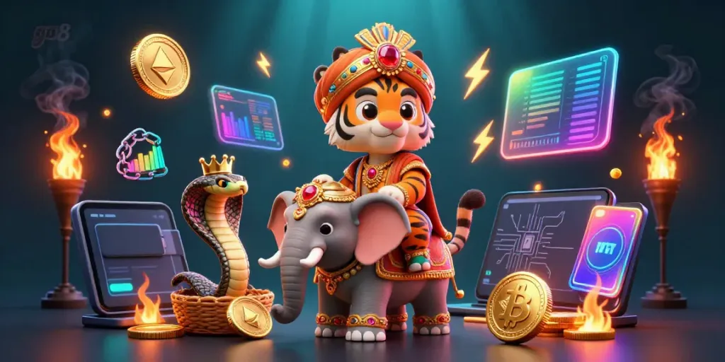 Experience the vibrant world of go8 with immersive casino elements and captivating characters in a stunning illustration.