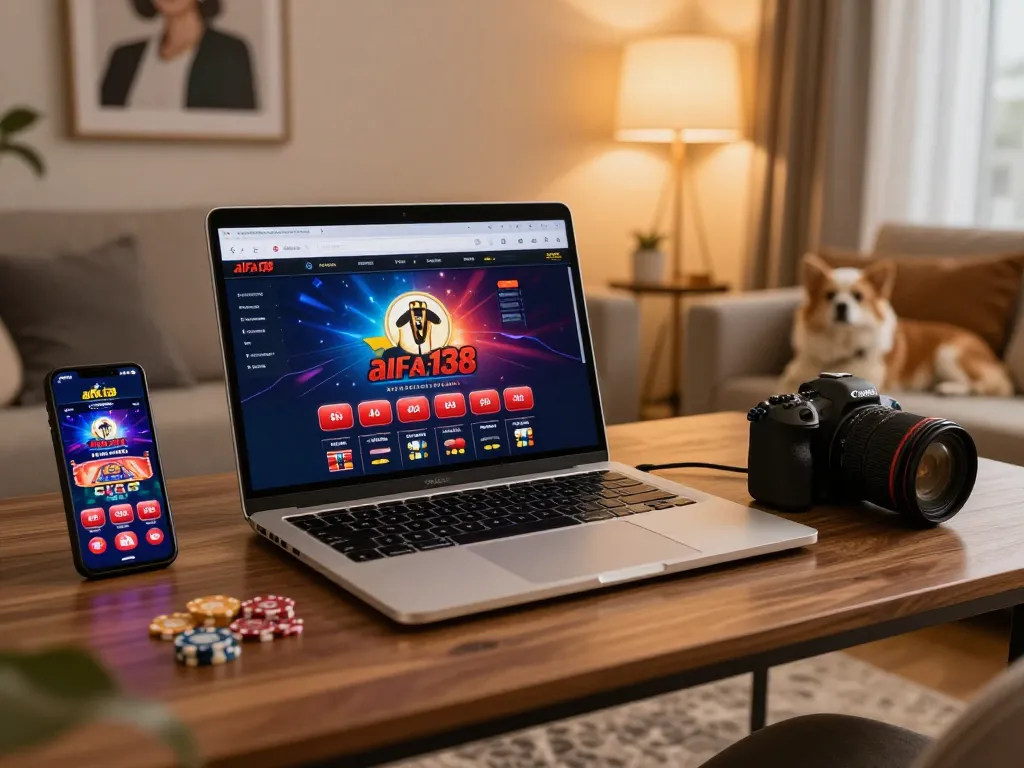 Engaging with the alfa138 online casino platform from a modern home setup, showcasing stylish gaming.