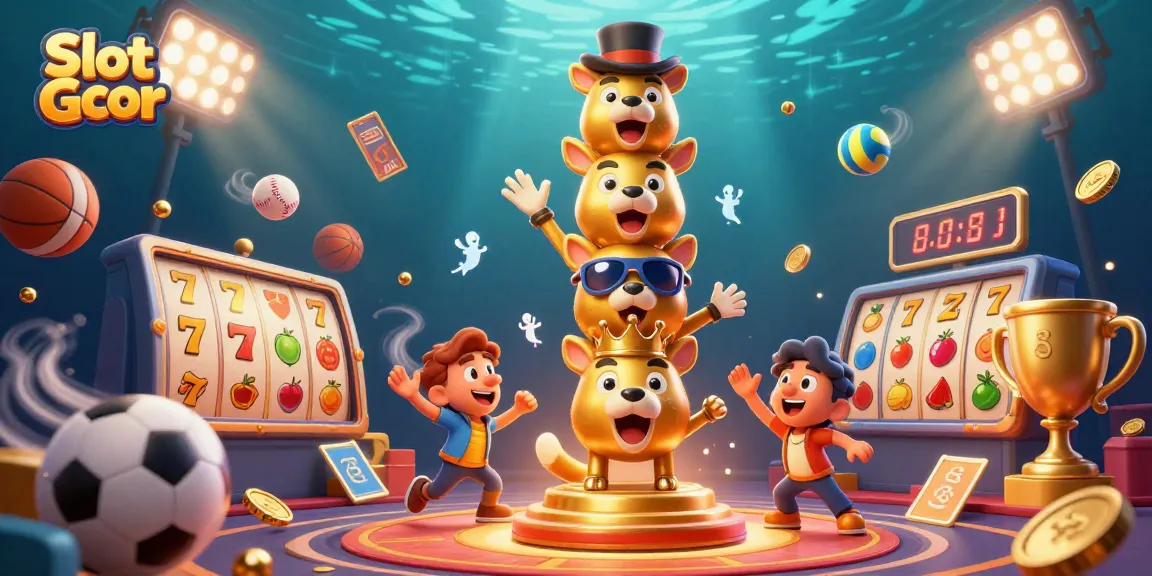 Engage with the Slot Gcor experience featuring colorful slot reels and animal characters amidst dynamic gaming elements.