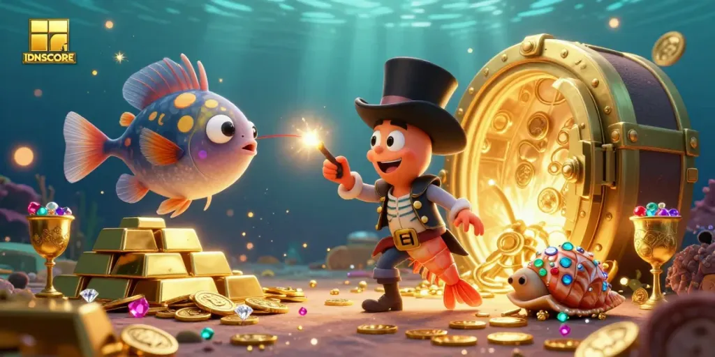 IDNSCORE platform attracting players with a vibrant underwater treasure scene