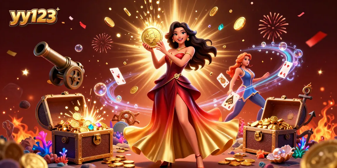 Experience thrilling gaming moments at yy123 with golden coins and vibrant casino elements in a dazzling scene.