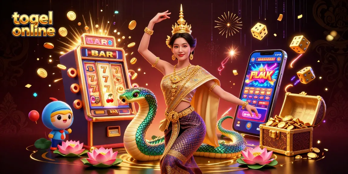 Engage with the thrilling world of togel online through this vibrant illustration showcasing stunning visuals of traditional Thai culture and dynamic casino elements.