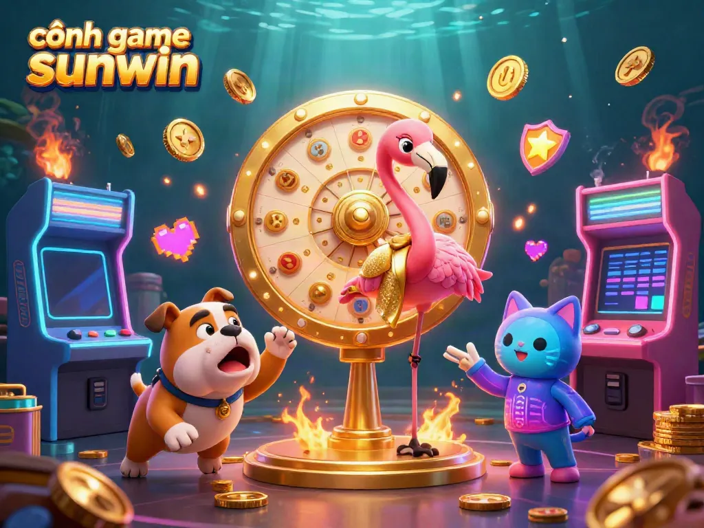 Experience the thrill at cổng game sunwin with an animated scene of excitement and vibrant gaming elements.