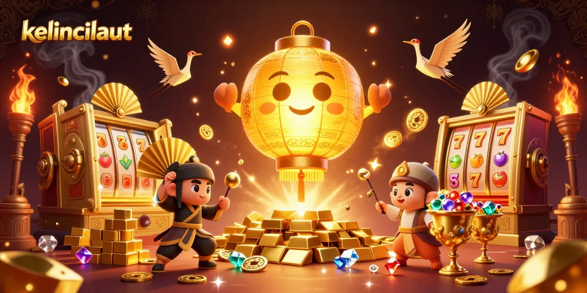 Experience the thrill of kelincilaut with vibrant slot reels in a golden casino scene.