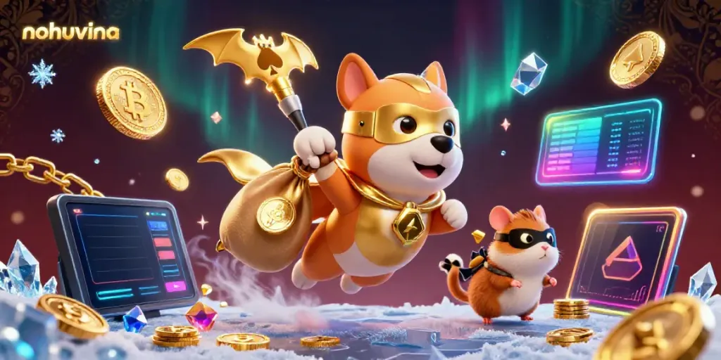 Engage with nohuvina's thrilling jackpot experience featuring a superhero dog and coins.